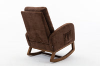 Classic Tufted Velvet Swivel Rocking Chair with Wooden Legs USA