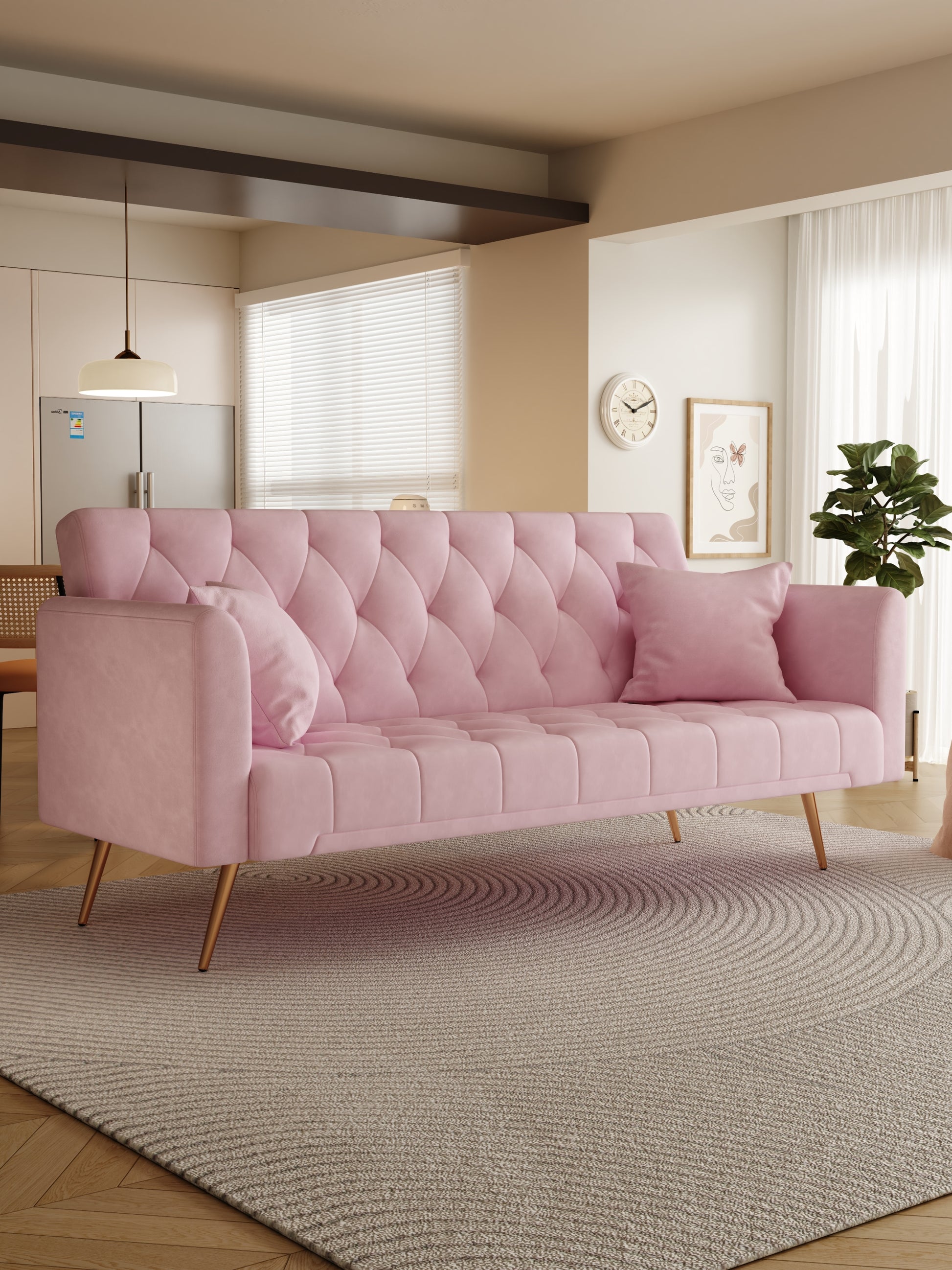 Classic Velvet Tufted Convertible Loveseat Sofa Bed USA