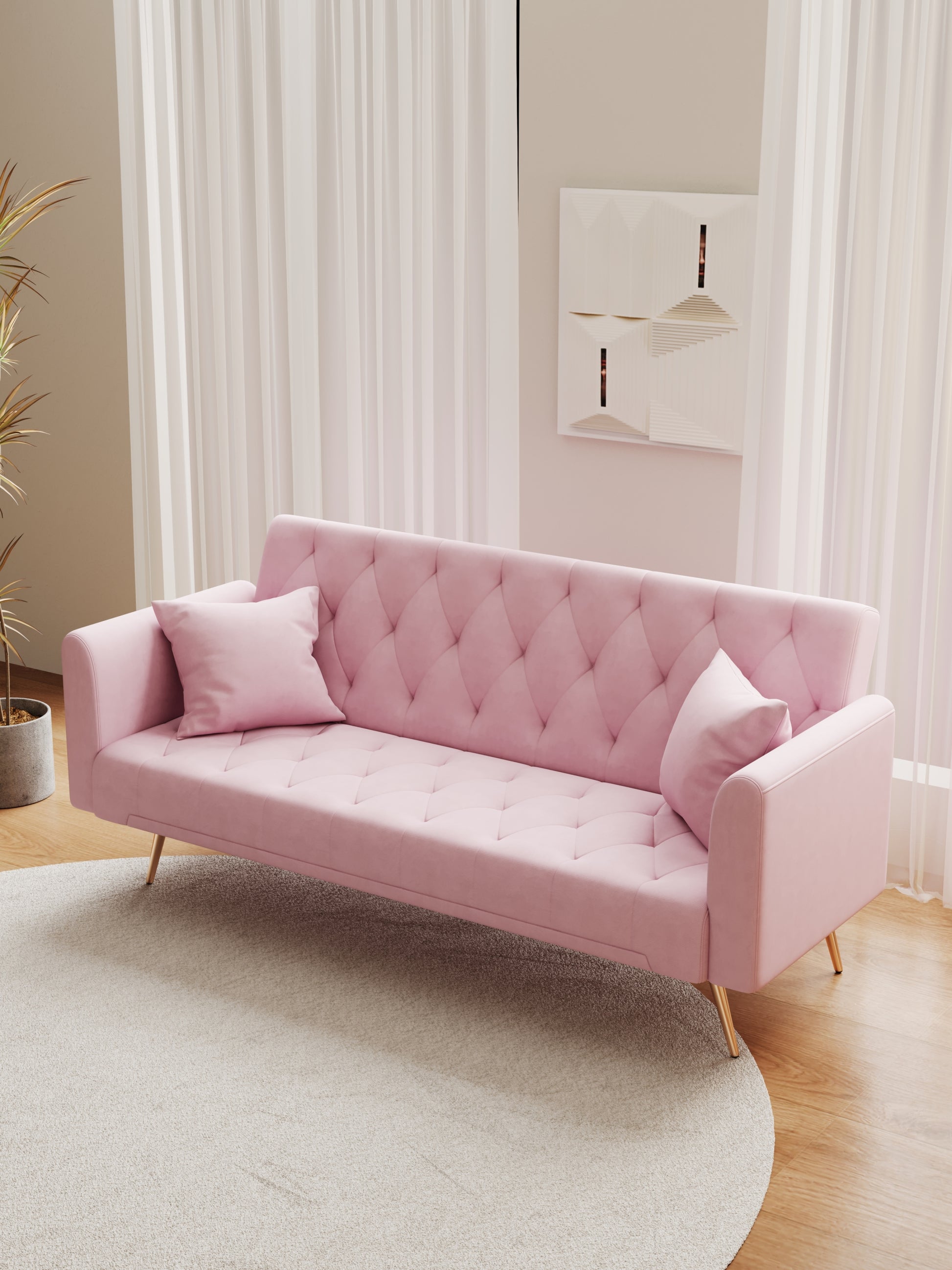 Classic Velvet Tufted Convertible Loveseat Sofa Bed USA