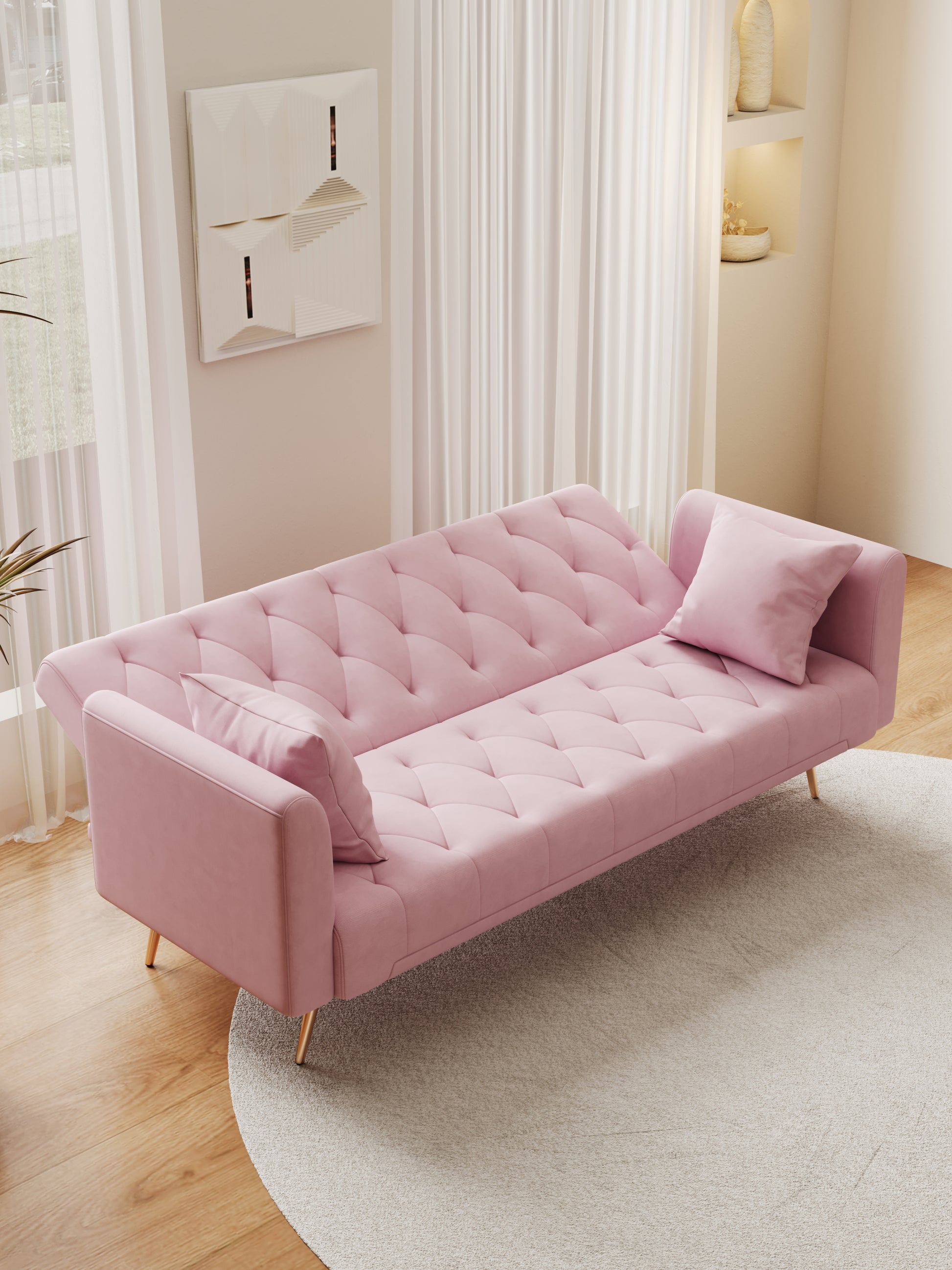 Classic Velvet Tufted Convertible Loveseat Sofa Bed USA