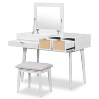 Classic White Wood Makeup Vanity Set with Mirror and Stool