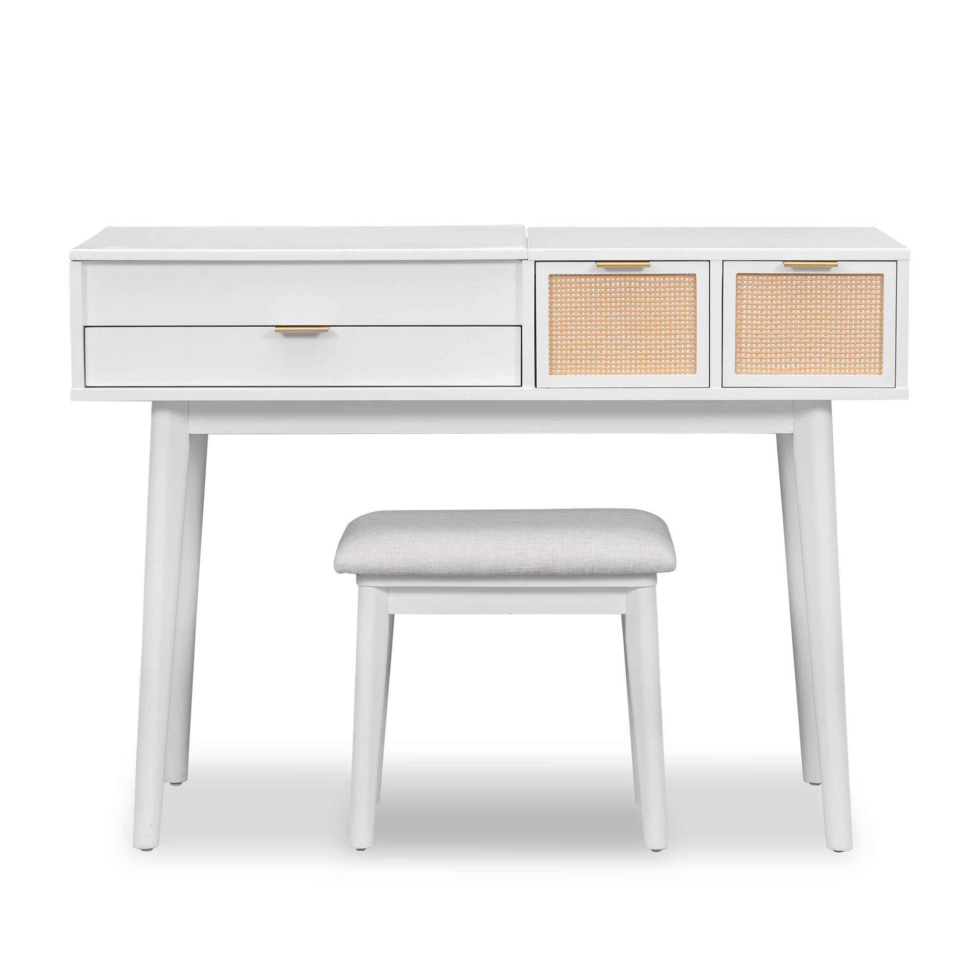 Classic White Wood Makeup Vanity Set with Mirror and Stool