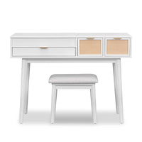 Classic White Wood Makeup Vanity Set with Mirror and Stool