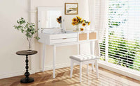 Classic White Wood Makeup Vanity Set with Mirror and Stool