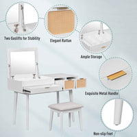 Classic White Wood Makeup Vanity Set with Mirror and Stool