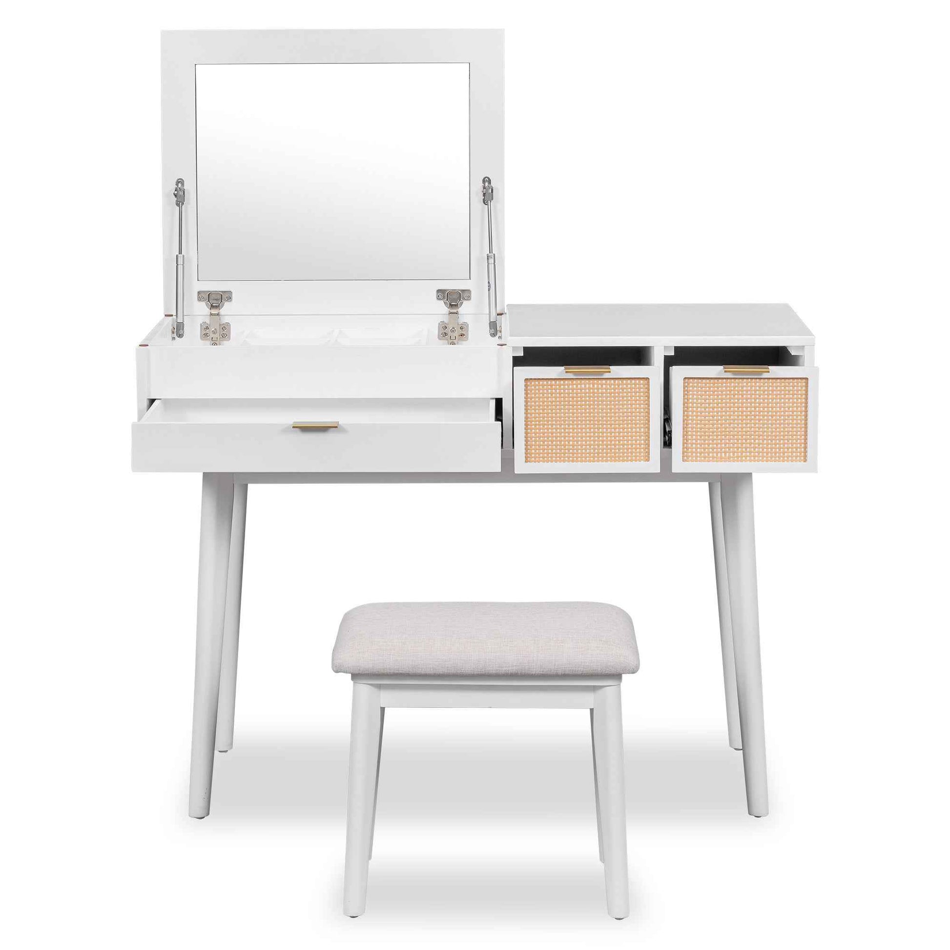 Classic White Wood Makeup Vanity Set with Mirror and Stool