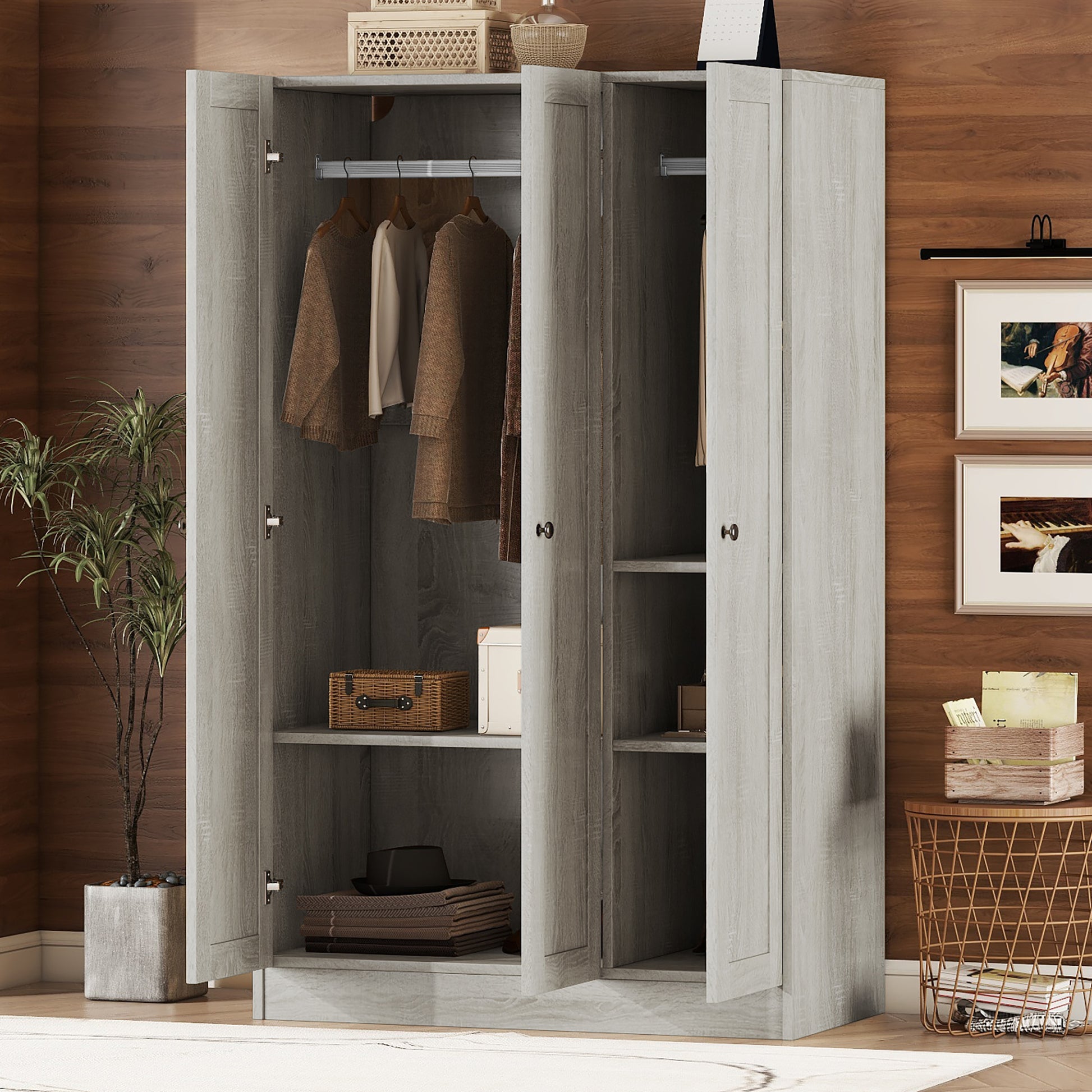 Classic Wooden Armoire with Double Doors and Shelves USA