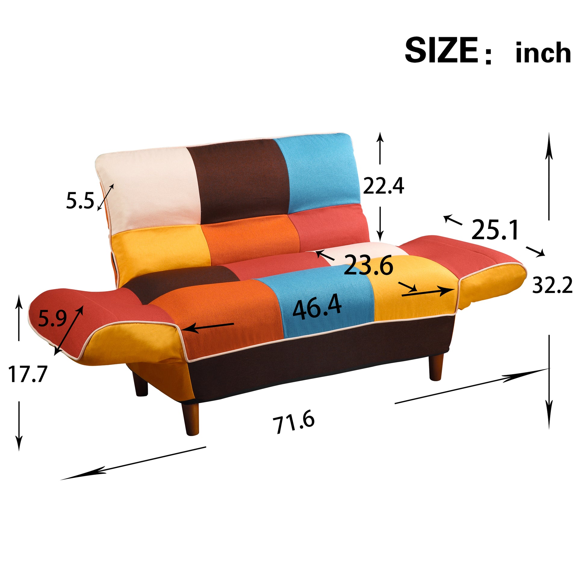 Comfortable Multi-Color Sofa Bed with Solid Wood Legs USA