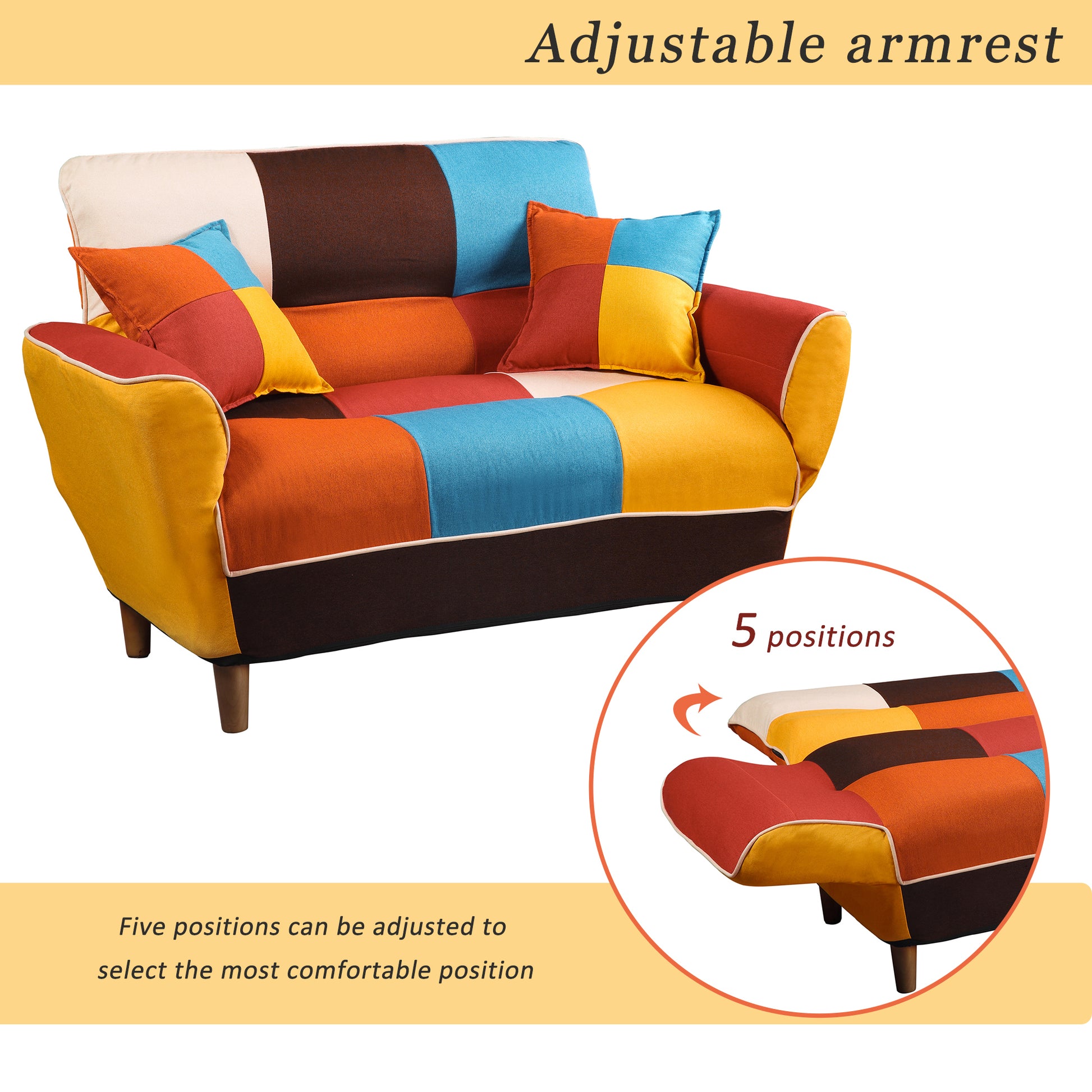 Comfortable Multi-Color Sofa Bed with Solid Wood Legs USA