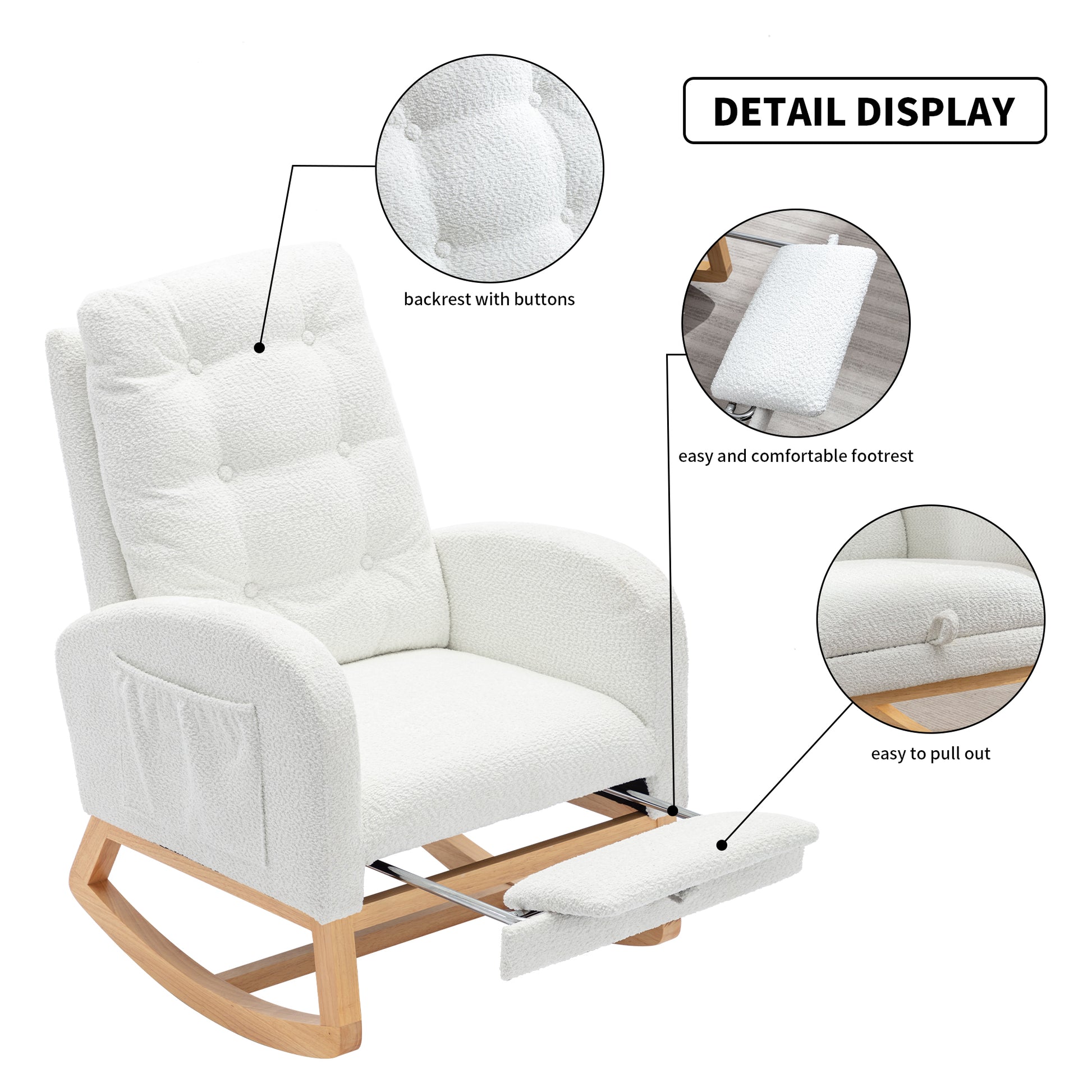 Comfortable Plush Glider Rocking Chair with Footrest USA