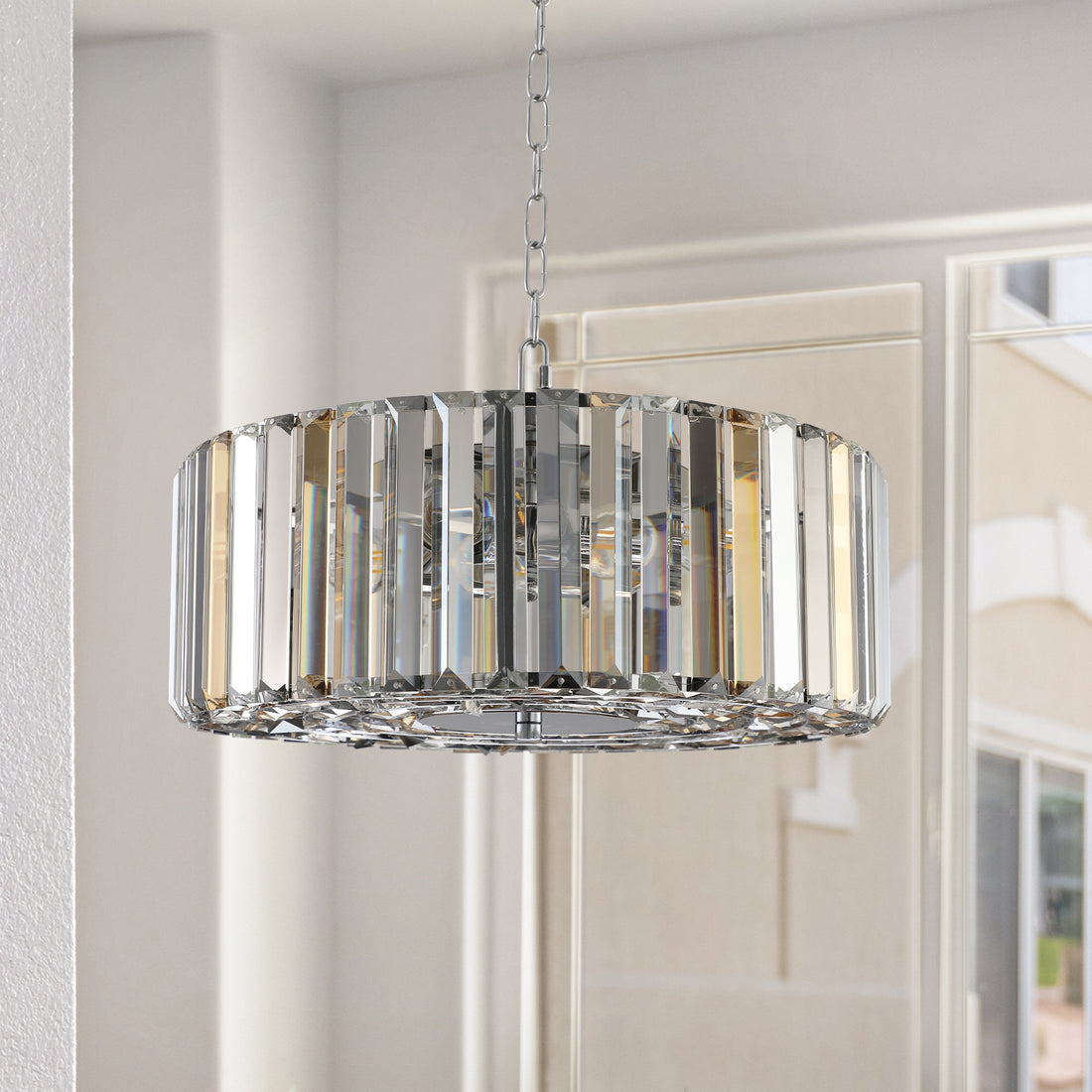 Contemporary Chrome and Crystal 4-Light Chandelier for Dining Room or Entryway USA