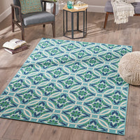 Cozy Luxury Boho Teal Area Rug with Moroccan Lattice Design USA