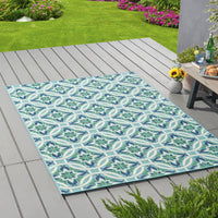 Cozy Luxury Boho Teal Area Rug with Moroccan Lattice Design USA