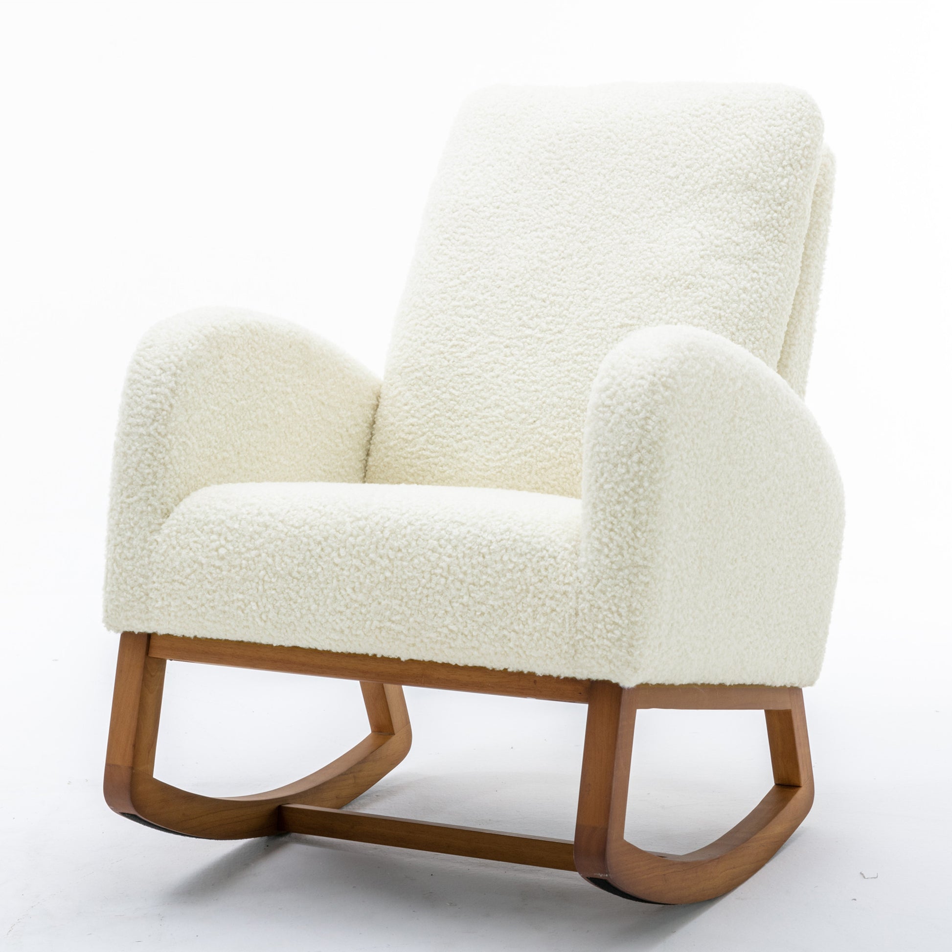 Cozy Rocking Chair in Elegant Ivory Plush Upholstery USA