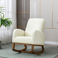 Cozy Rocking Chair in Elegant Ivory Plush Upholstery USA