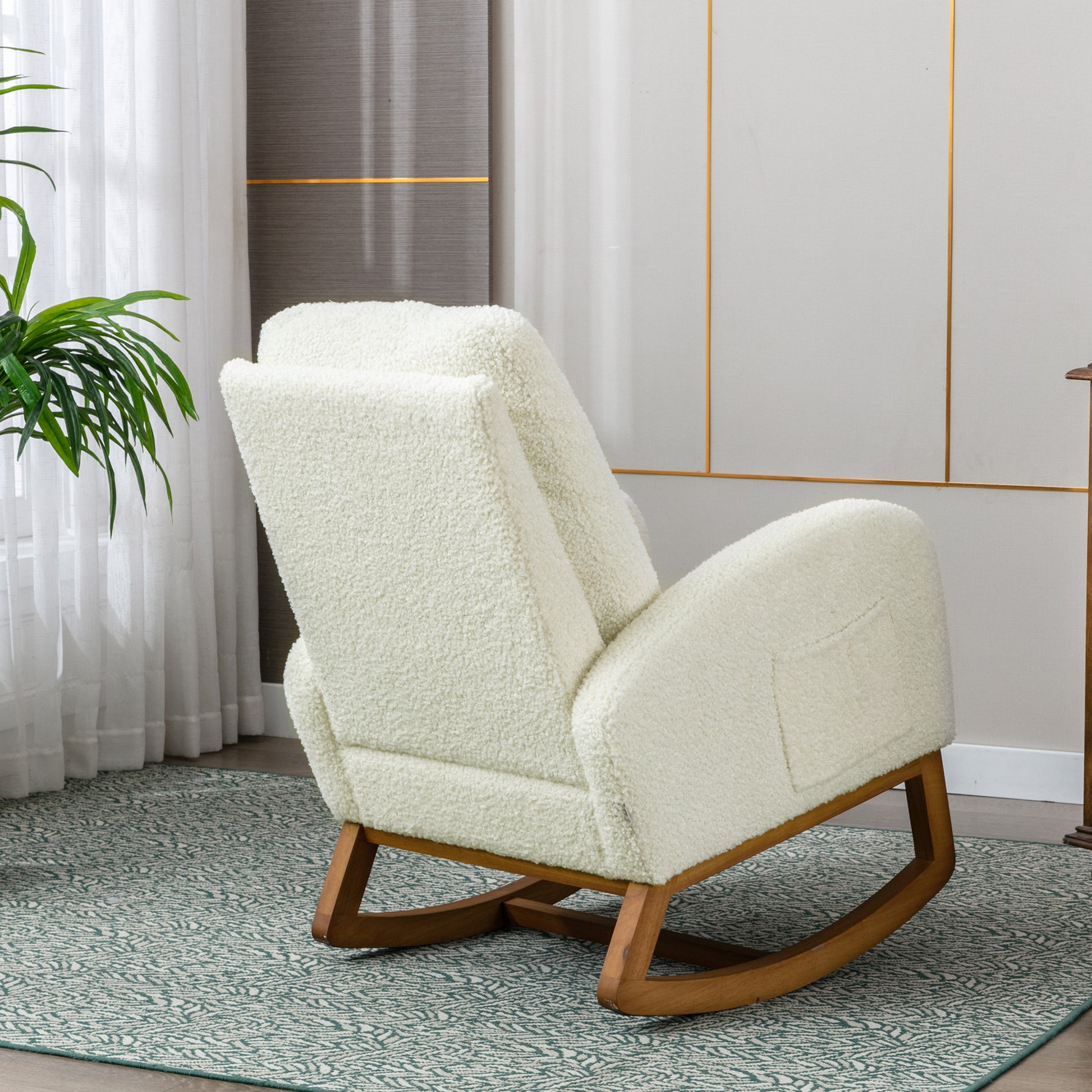 Cozy Rocking Chair in Elegant Ivory Plush Upholstery USA