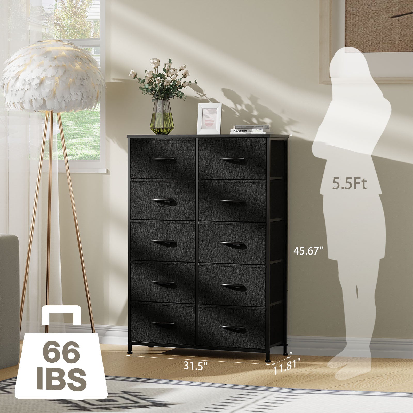 Elegant 10-Drawer Fabric Storage Tower by Furnistra USA