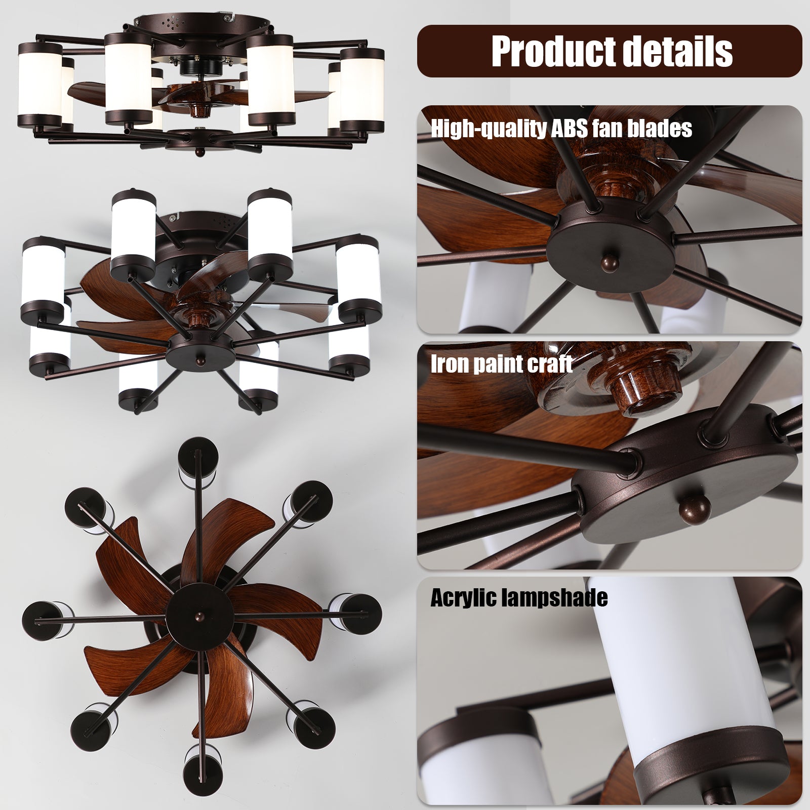 Elegant 22-Inch Modern Ceiling Fan with LED Light Fixtures USA