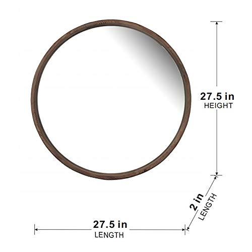 Elegant 28 Round Wood Mirror - Wall Mounted Decor for Home USA