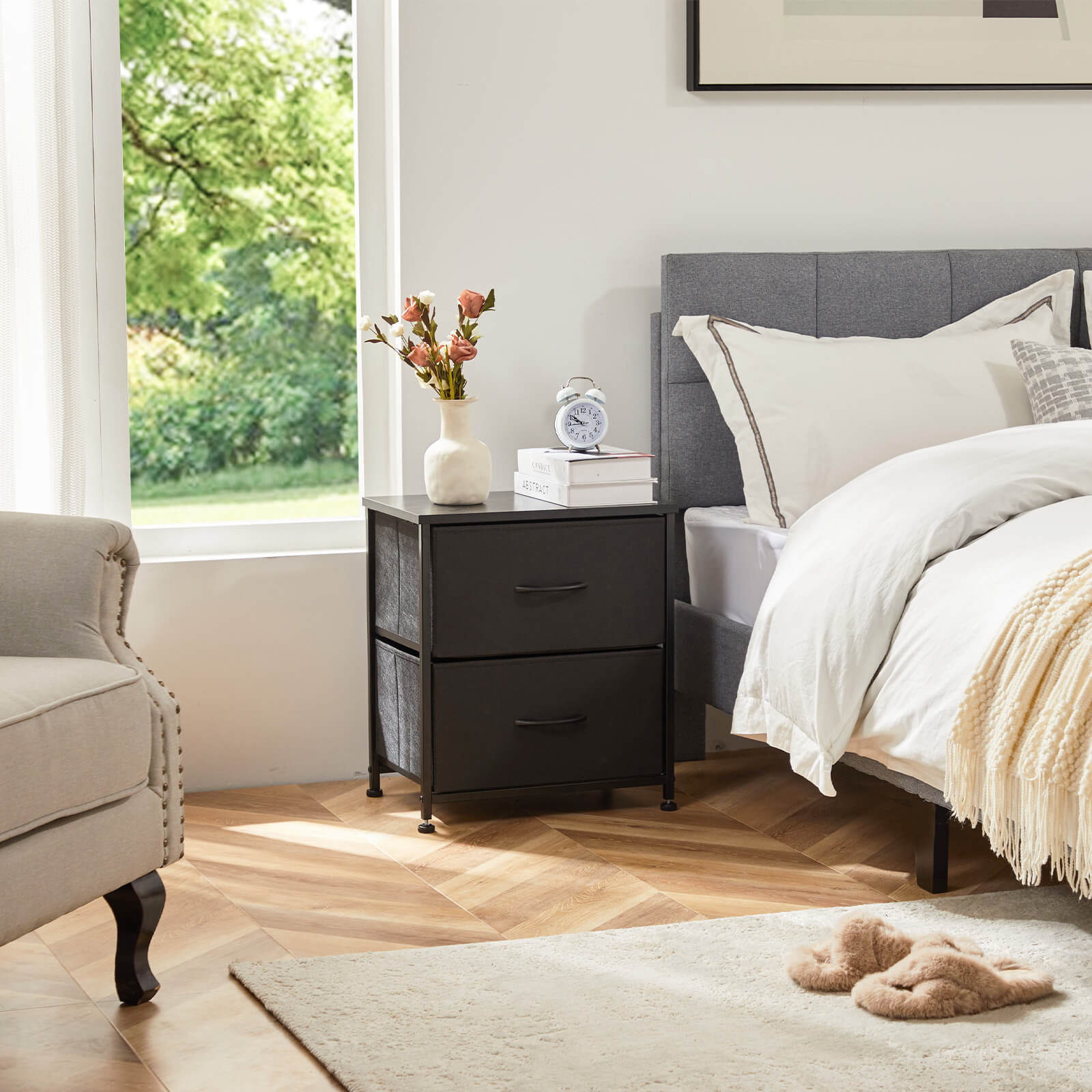 Elegant 3-Drawer Dresser with Metal Frame and Wood Top in Black USA