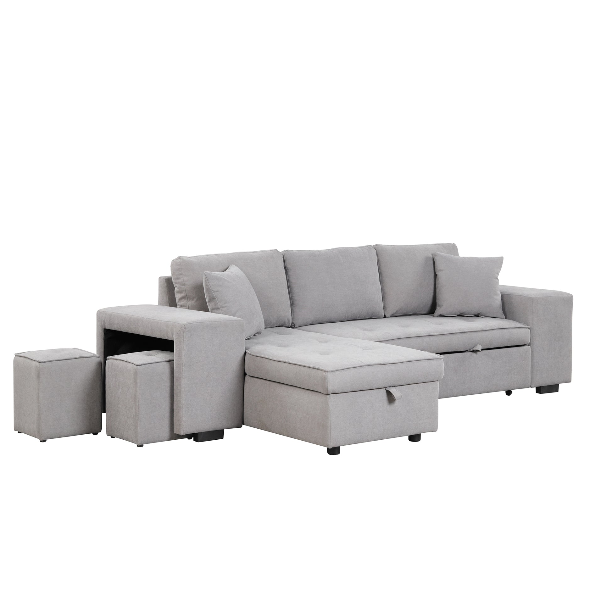 Elegant 3-Piece Gray Sectional Sofa with Chaise and Storage Ottoman USA