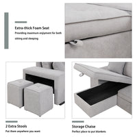 Elegant 3-Piece Gray Sectional Sofa with Chaise and Storage Ottoman USA