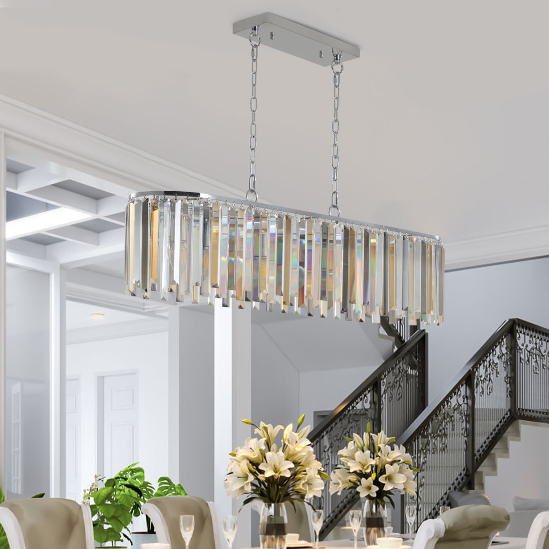 Elegant 39-Inch Modern Crystal Rectangular Pendant Chandelier USA