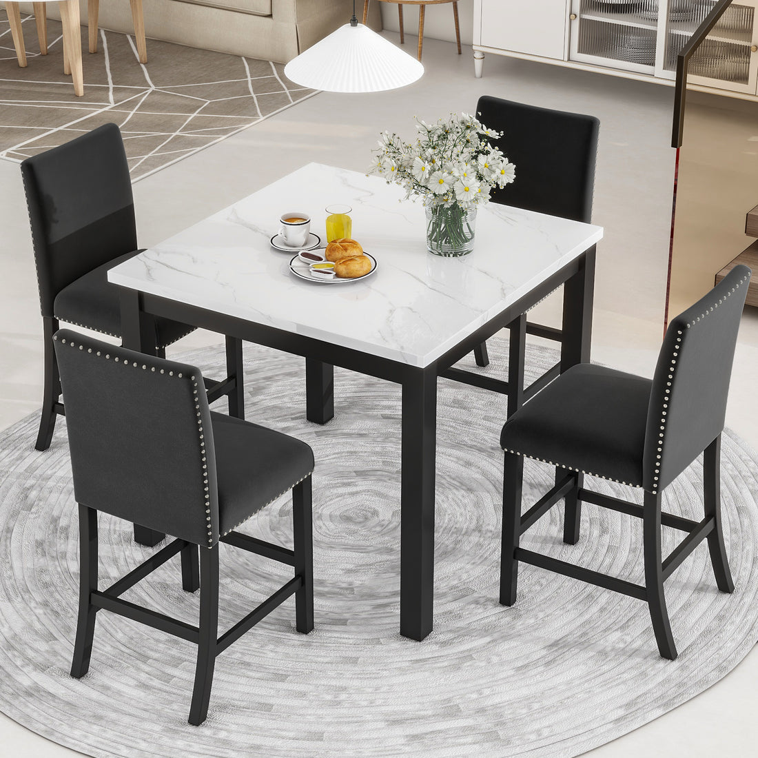 Elegant 5-Piece Counter Height Dining Set with Faux Marble Table Top USA