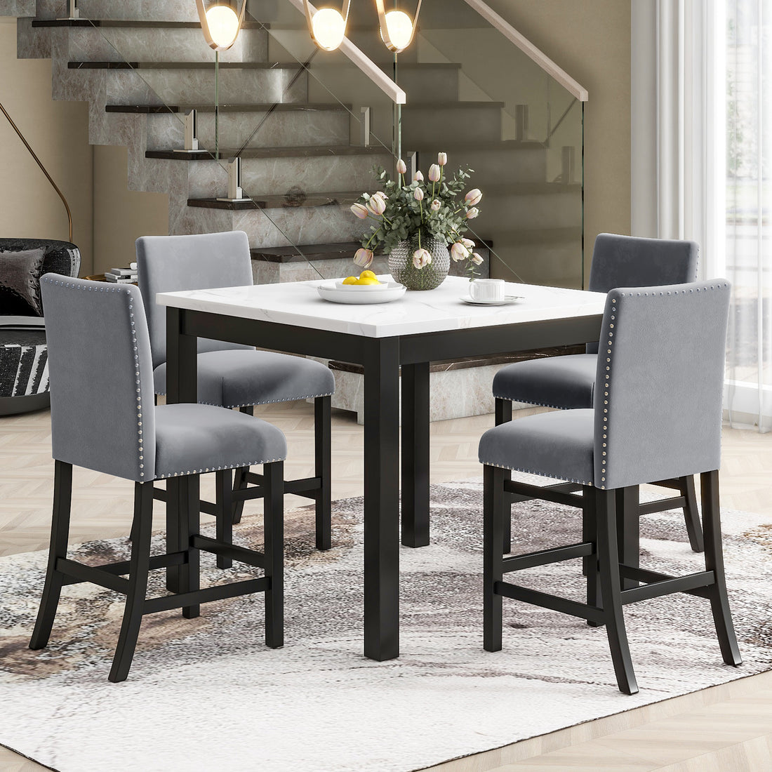 Elegant 5-Piece Marble-Top Counter Height Dining Set USA