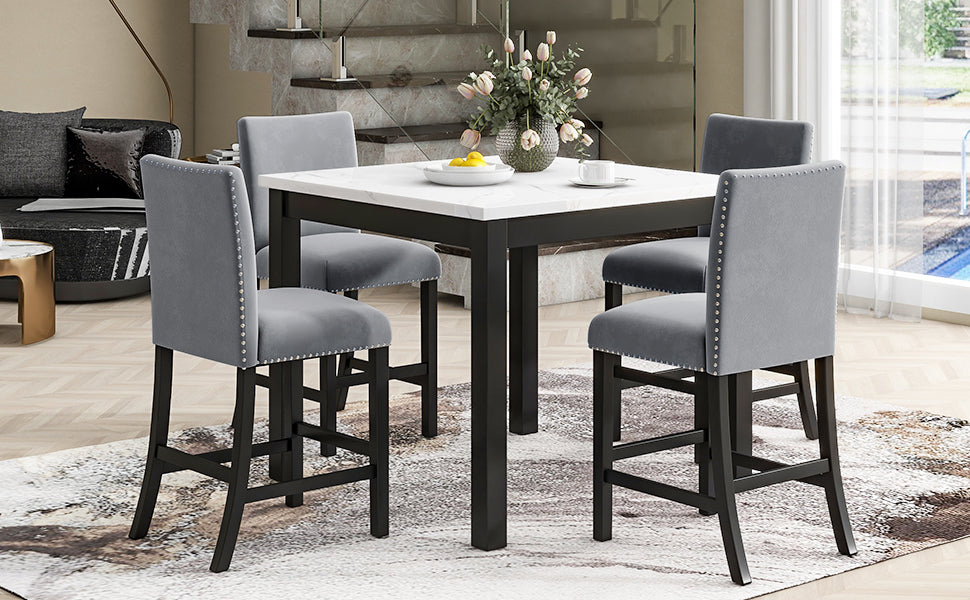 Elegant 5-Piece Marble-Top Counter Height Dining Set USA