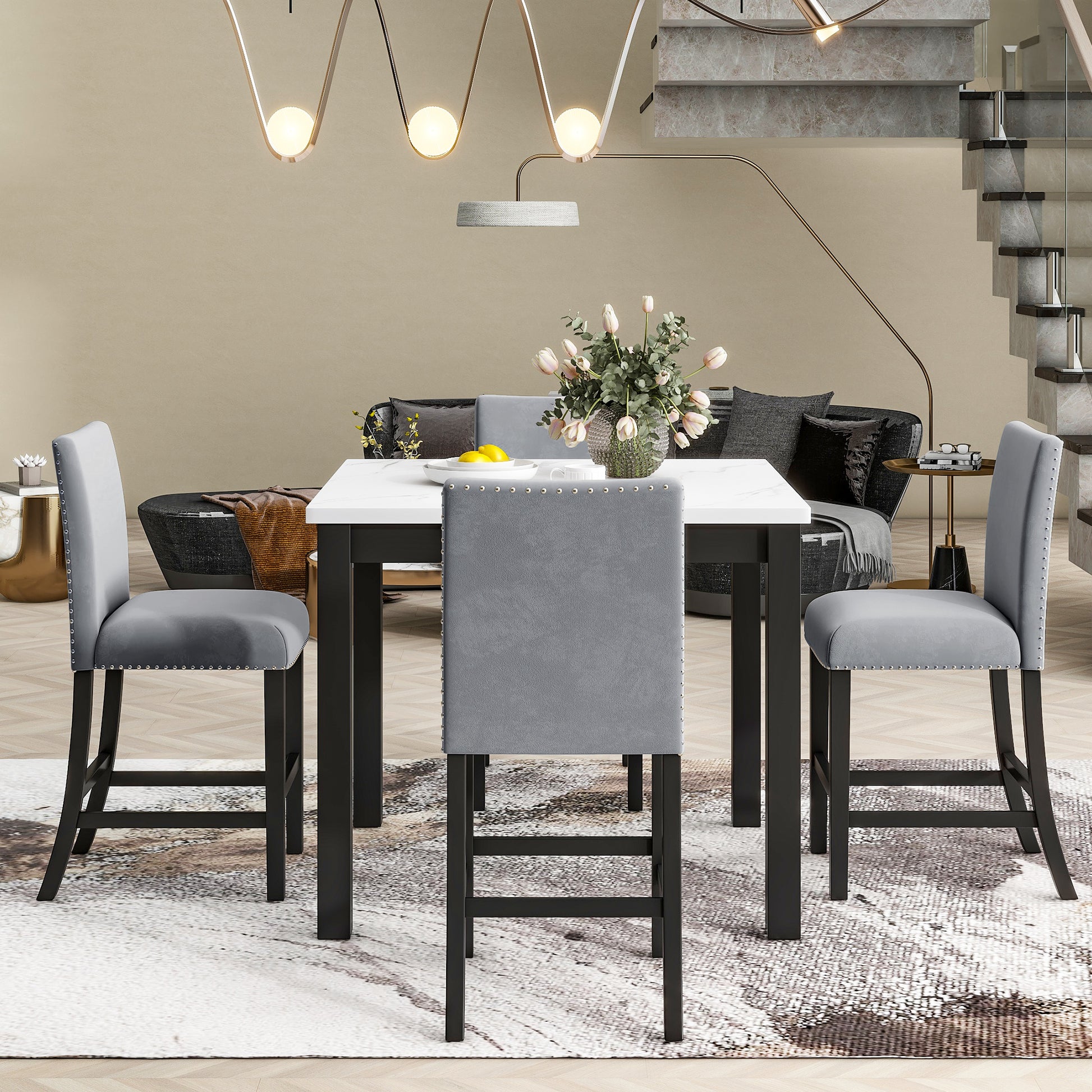 Elegant 5-Piece Marble-Top Counter Height Dining Set USA