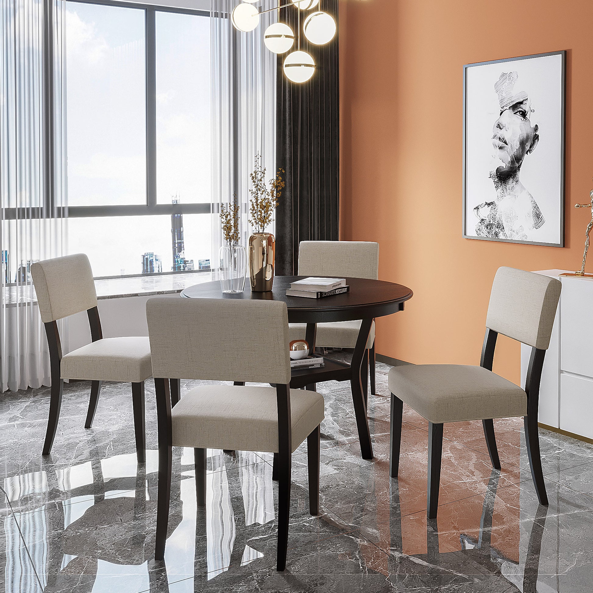 Elegant 5-Piece Round Dining Set with Upholstered Chairs USA