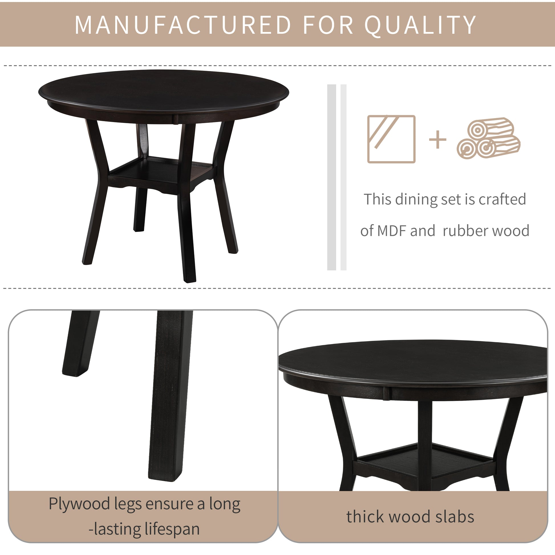 Elegant 5-Piece Round Dining Set with Upholstered Chairs USA