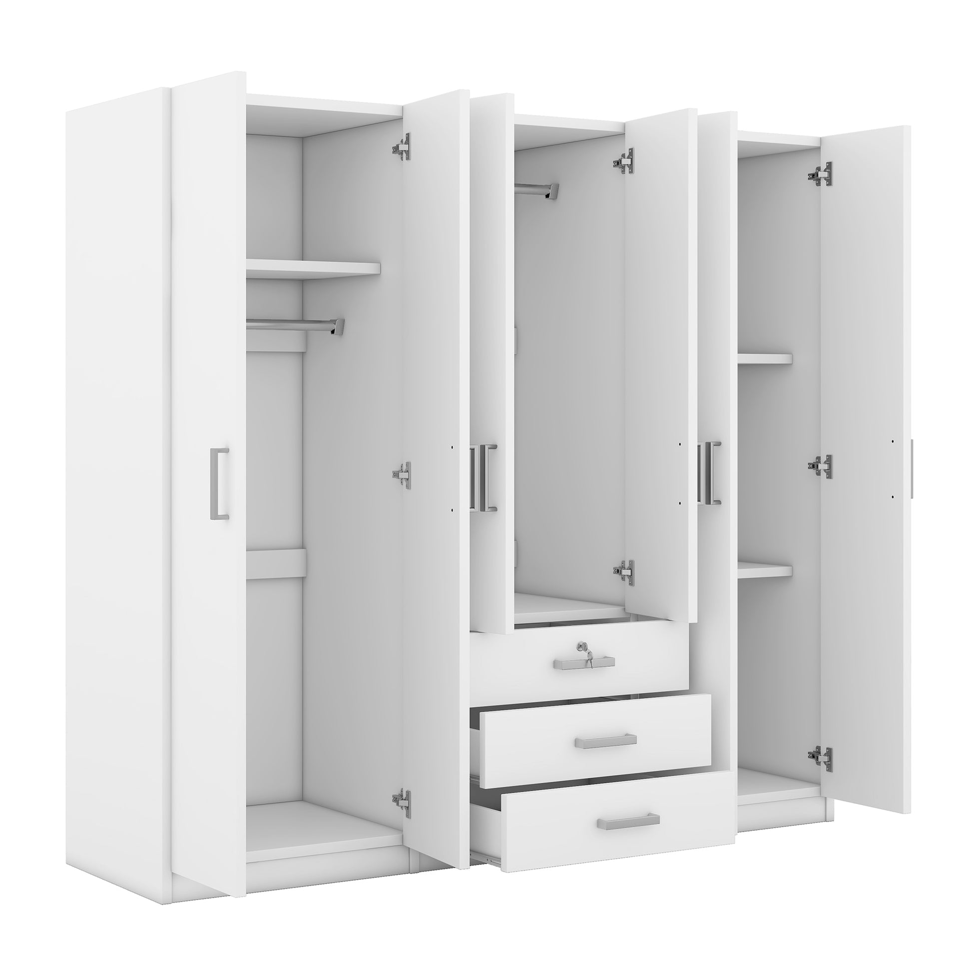 Elegant 6-Door Wooden Wardrobe Storage System for Bedroom USA