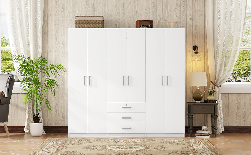 Elegant 6-Door Wooden Wardrobe Storage System for Bedroom USA