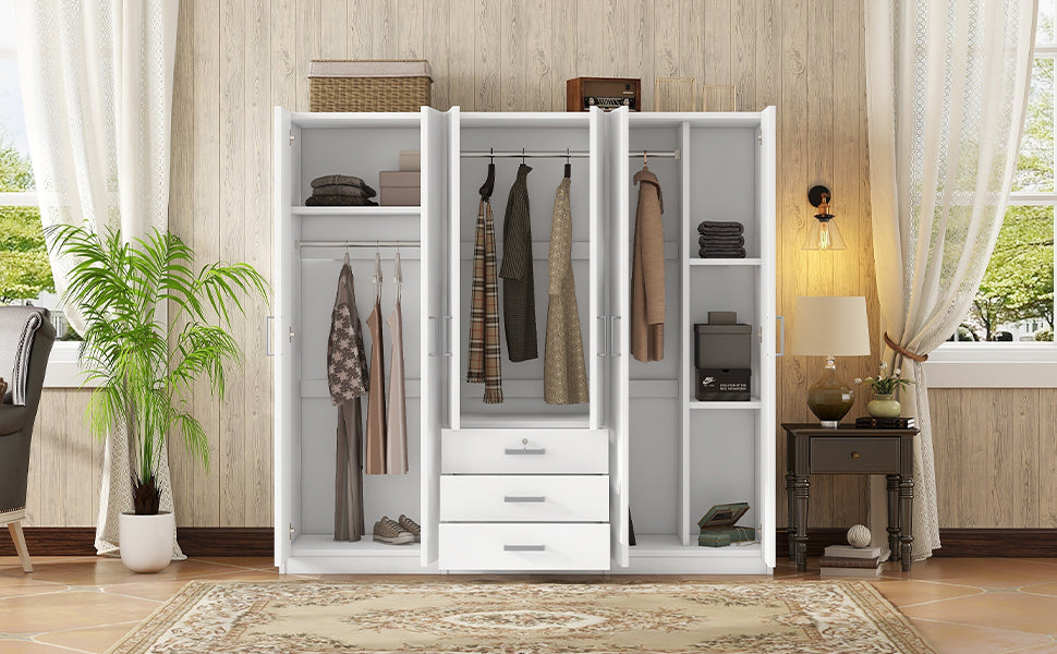 Elegant 6-Door Wooden Wardrobe Storage System for Bedroom USA