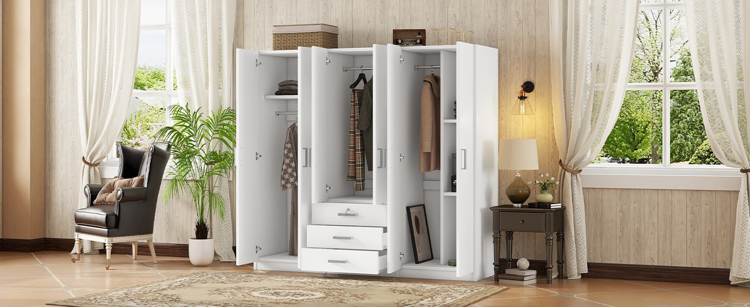 Elegant 6-Door Wooden Wardrobe Storage System for Bedroom USA