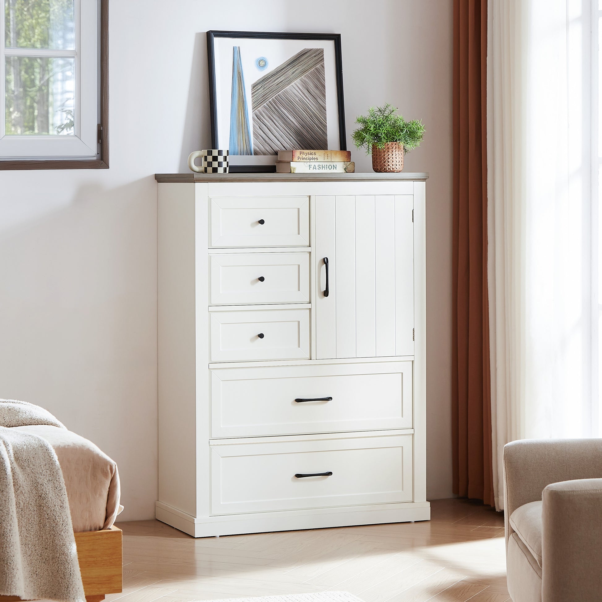 Elegant 6-Drawer Dresser in Distressed White Finish USA