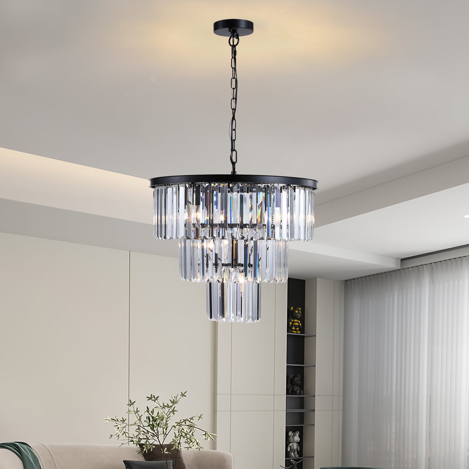 Elegant 6-Light Modern Black Chandelier with Crystal Strands USA