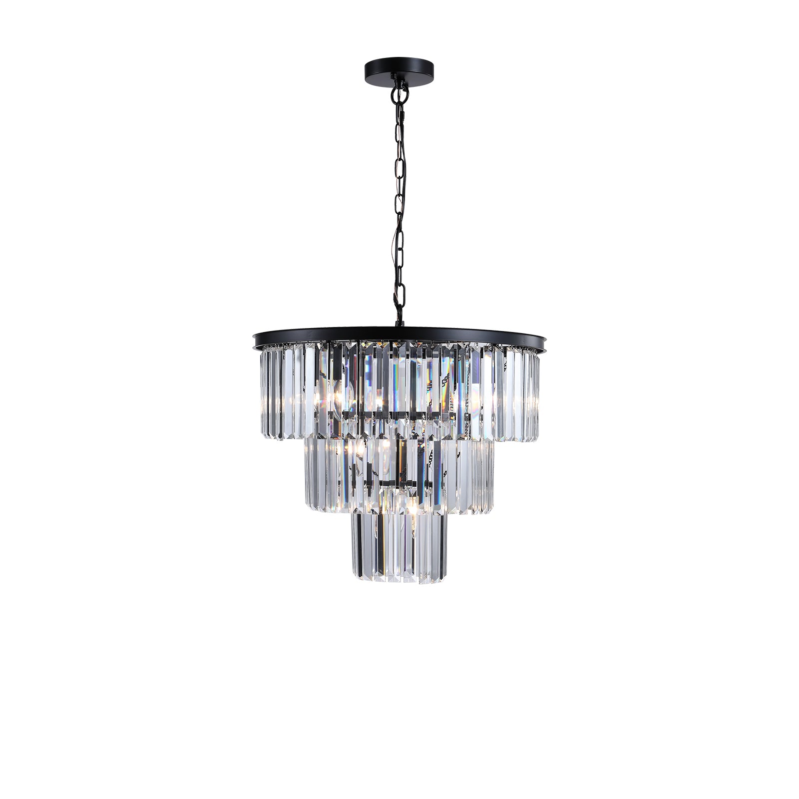 Elegant 6-Light Modern Black Chandelier with Crystal Strands USA