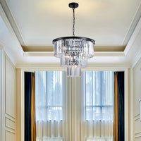 Elegant 6-Light Modern Black Chandelier with Crystal Strands USA