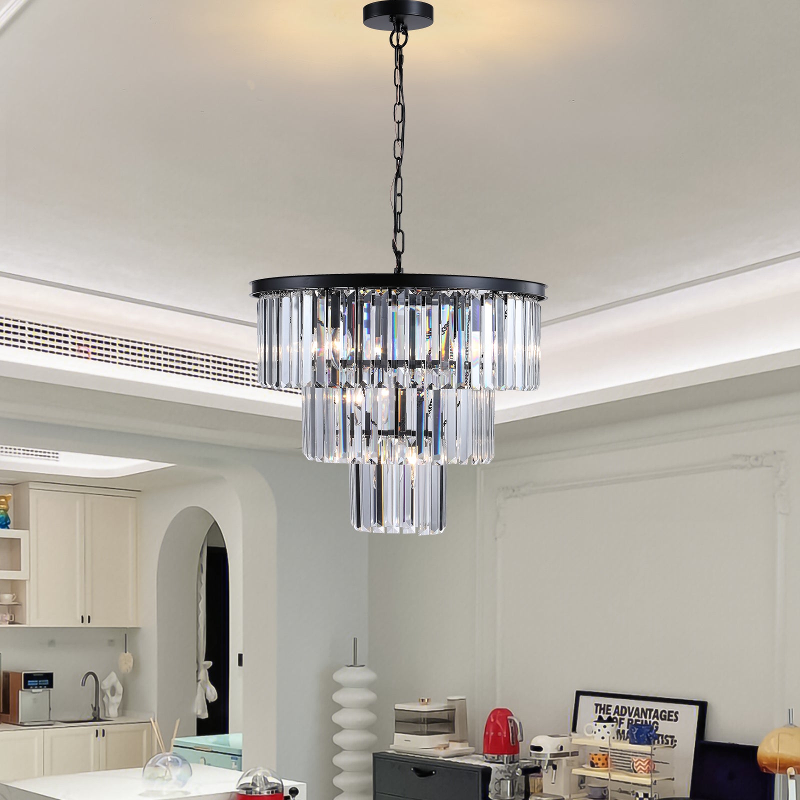 Elegant 6-Light Modern Black Chandelier with Crystal Strands USA