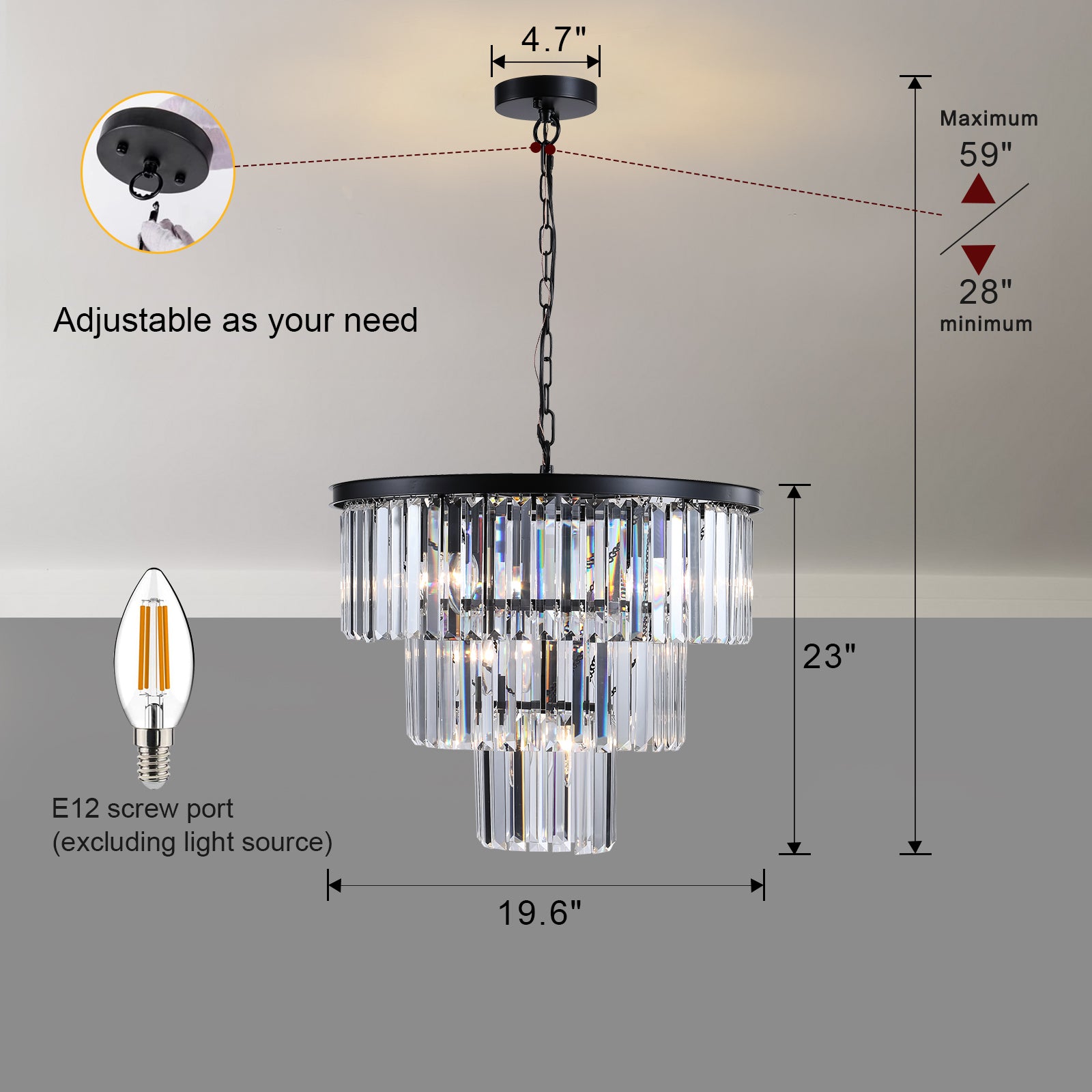 Elegant 6-Light Modern Black Chandelier with Crystal Strands USA