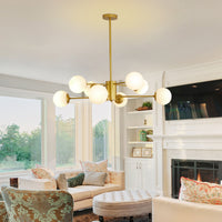 Elegant 8-Light Gold Chandelier with White Glass Globe Shades USA