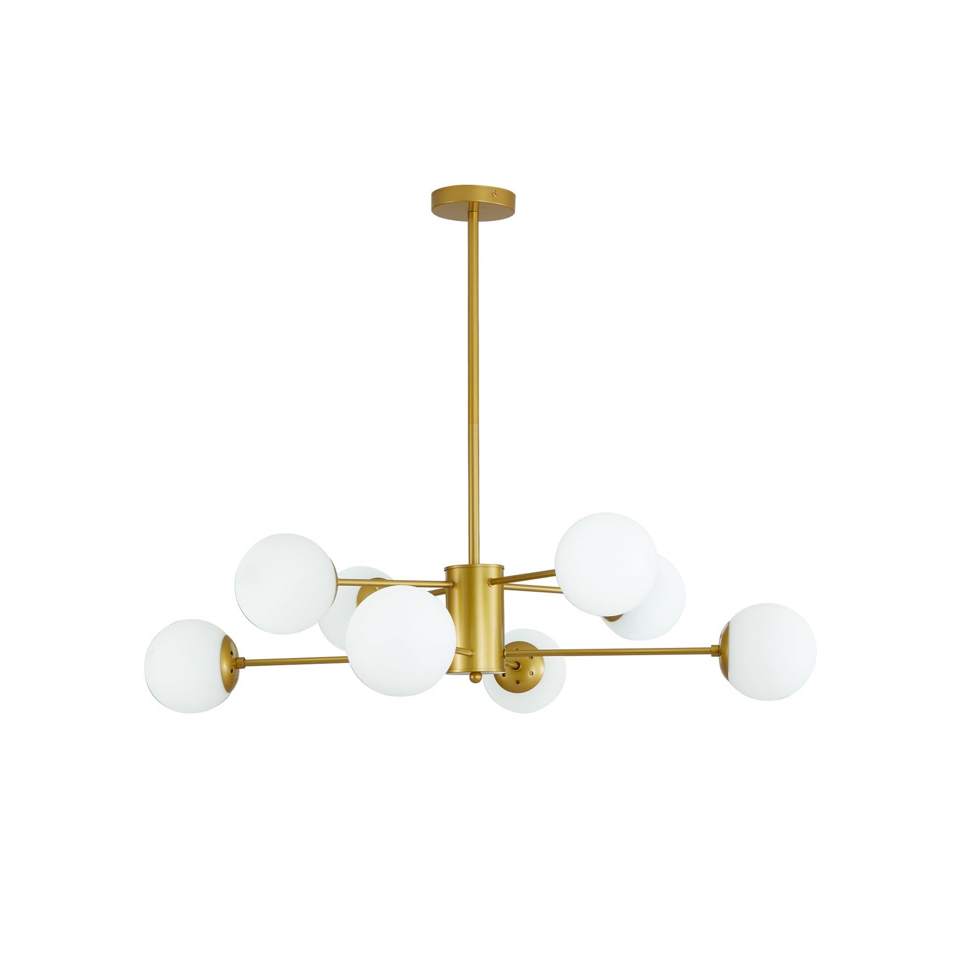 Elegant 8-Light Gold Chandelier with White Glass Globe Shades USA