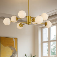 Elegant 8-Light Gold Chandelier with White Glass Globe Shades USA