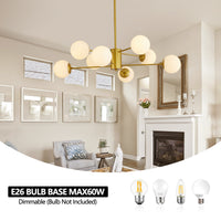 Elegant 8-Light Gold Chandelier with White Glass Globe Shades USA