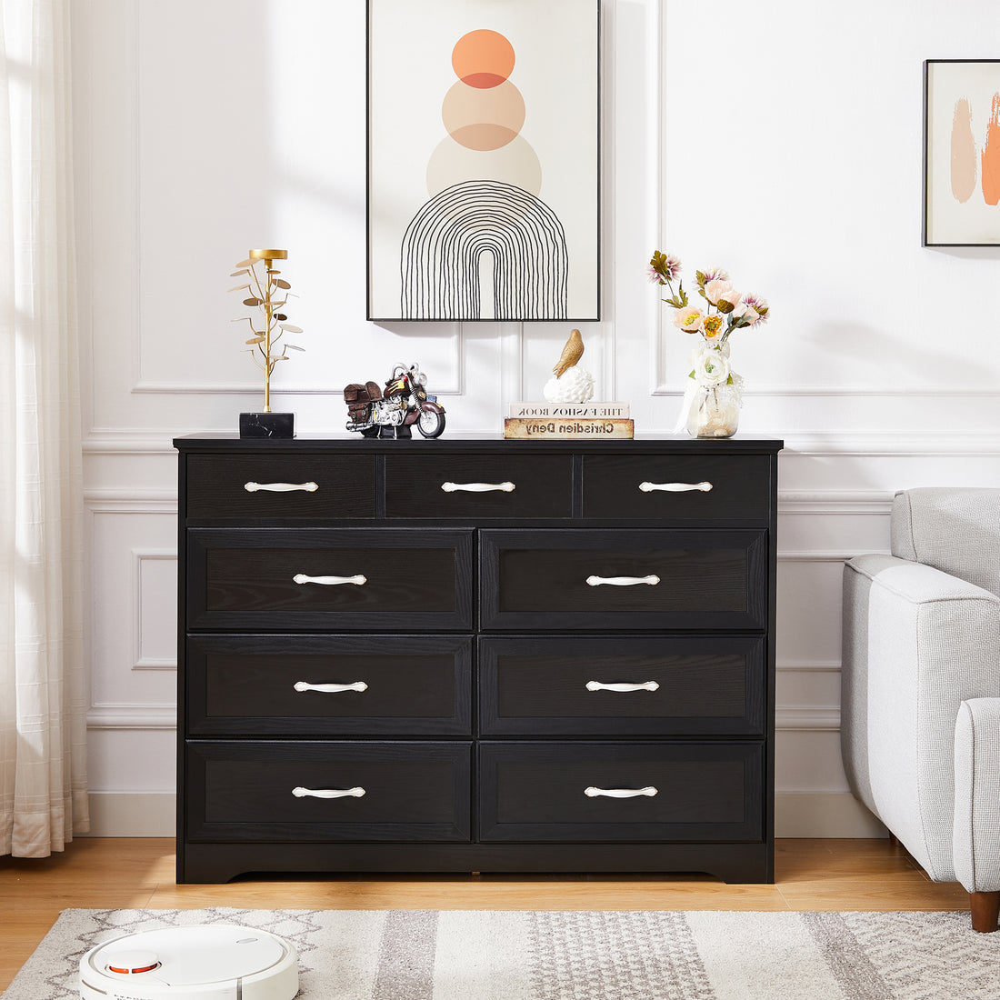 Elegant 9-Drawer Dresser in Dark Espresso Finish USA