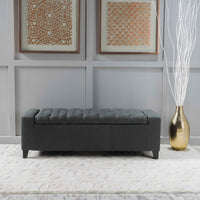 Elegant Black Leather Upholstered Storage Bench