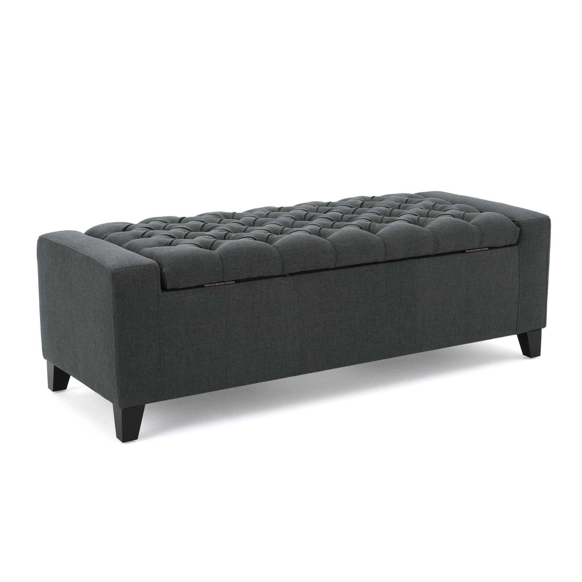 Elegant Black Leather Upholstered Storage Bench